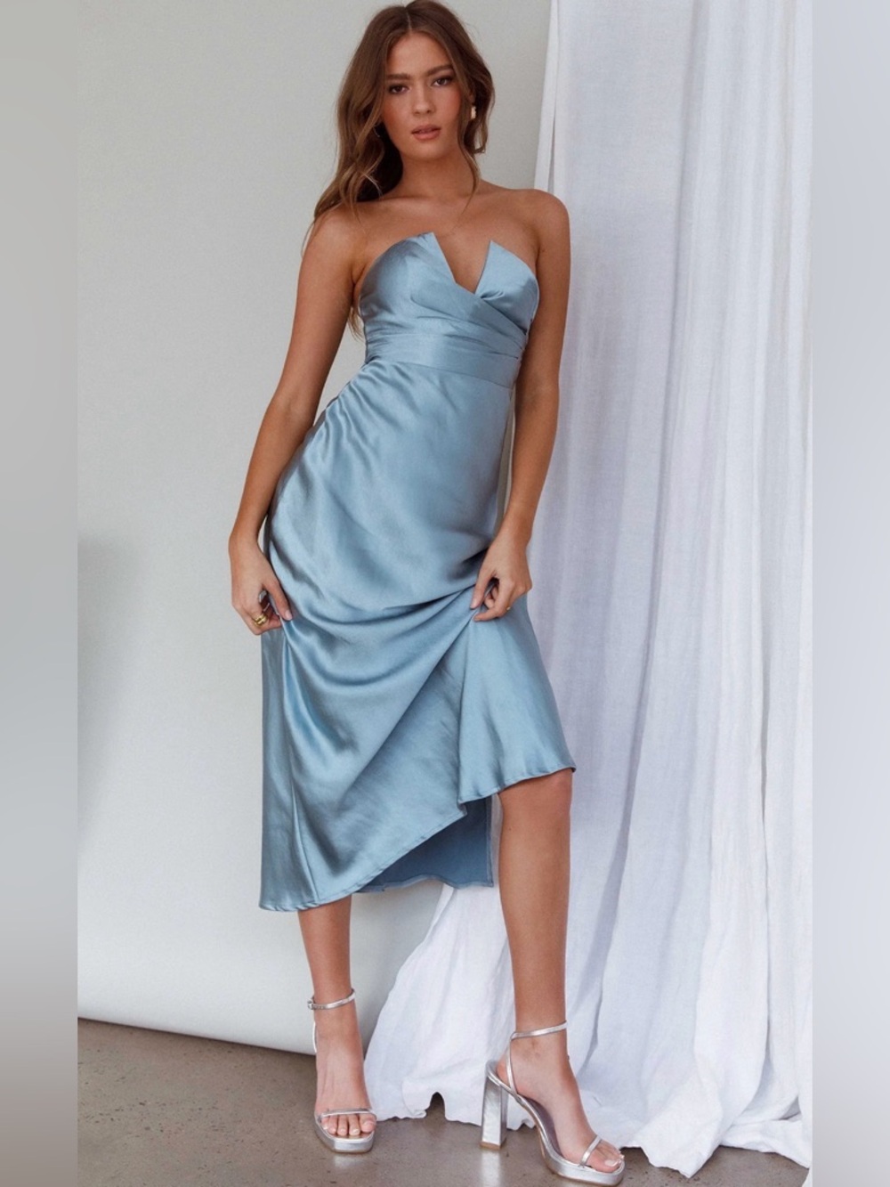 Selfie Leslie Ma Jolie Strapless Midi Dress Blue - Picture 4 of 8
